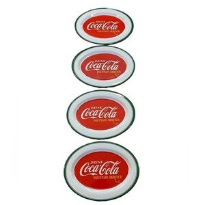 Set of 4 Coca Cola Oval Serving Trays / Plates Coke Soda Fountain 14 x 10